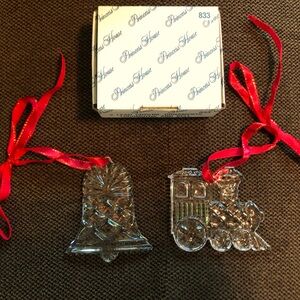 Princess House #833 Locomotive and Bell Lead Crystal Ornaments